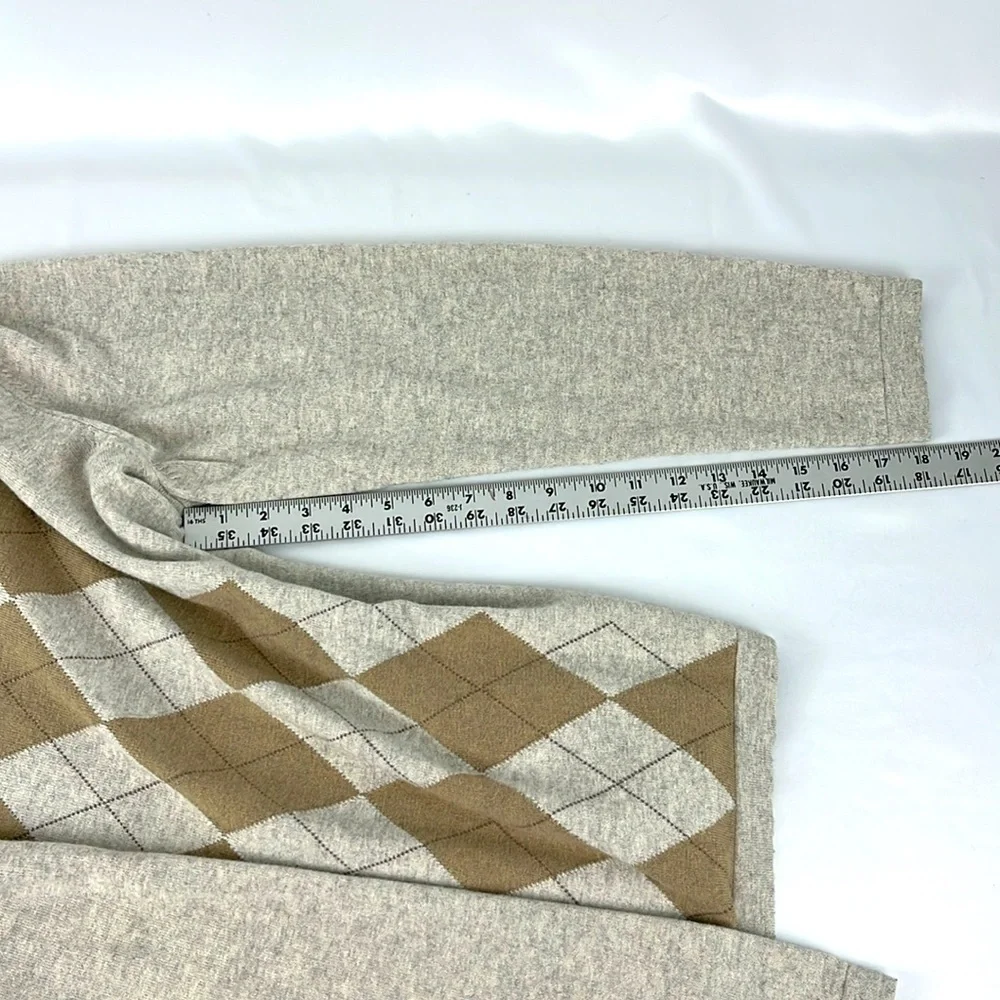 Banana Republic Cotton Cashmere Argyle Sweater XL Tan Heathered Cream/Gray Brown